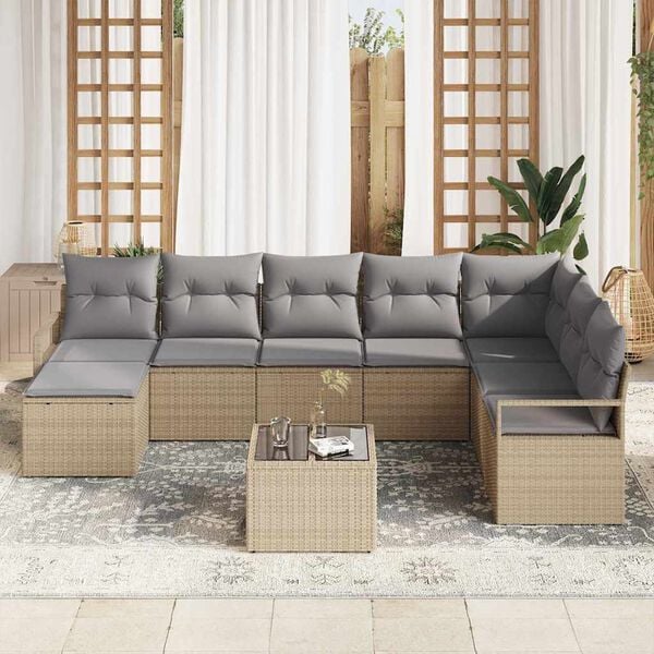 vidaXL Conjunto de Sofá de Jardim 9 pcs Bege Rattan Sintético