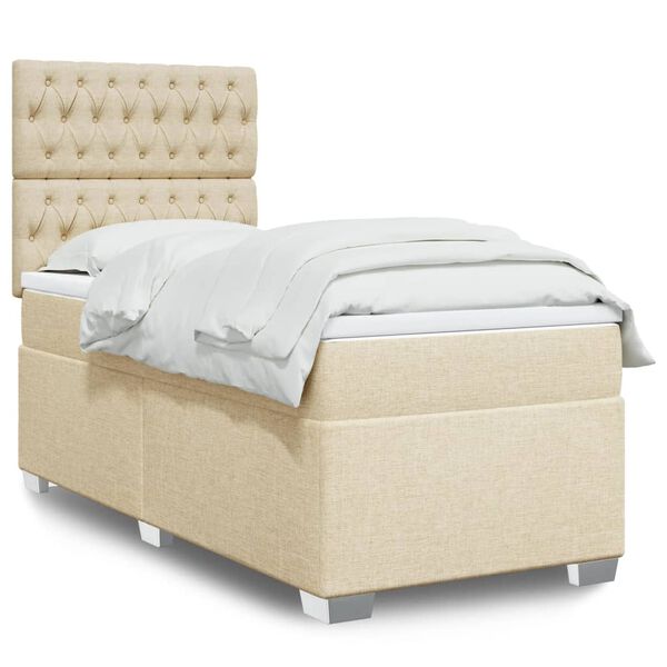 vidaXL Cama com molas/colch&atilde;o 90x190 cm tecido cor creme