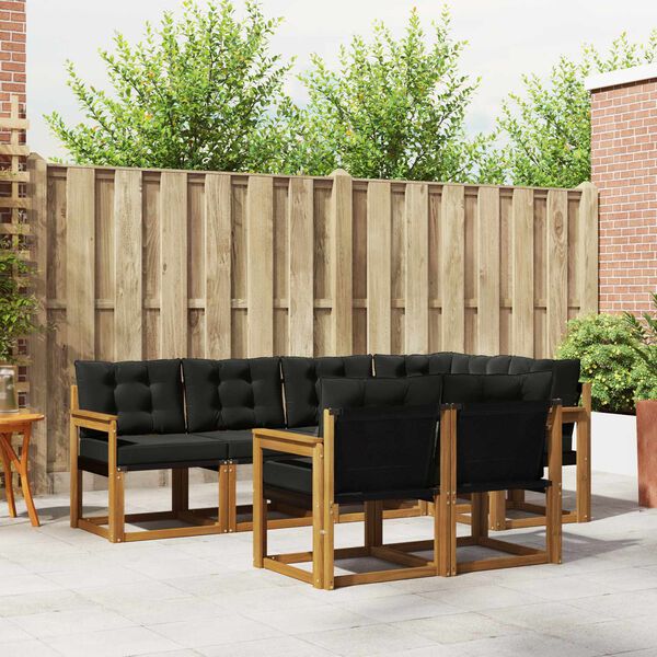 vidaXL Conjunto de Sof&aacute;s para Exterior 7 pcs Natural e Preto