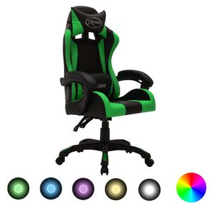 vidaXL Cadeira estilo corrida luzes LED RGB couro artif. verde/preto
