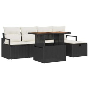 vidaXL Conjunto de Sof&aacute; de Jardim 6 pcs Preto vime PE