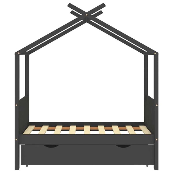 vidaXL Cama de crian&ccedil;a c/ gaveta 70x140 cm pinho maci&ccedil;o cinza-escuro