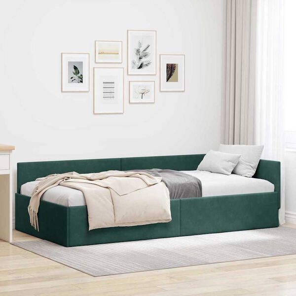 vidaXL Estrutura de Cama de Canto Verde Escuro 100 cm x 200 cm Veludo