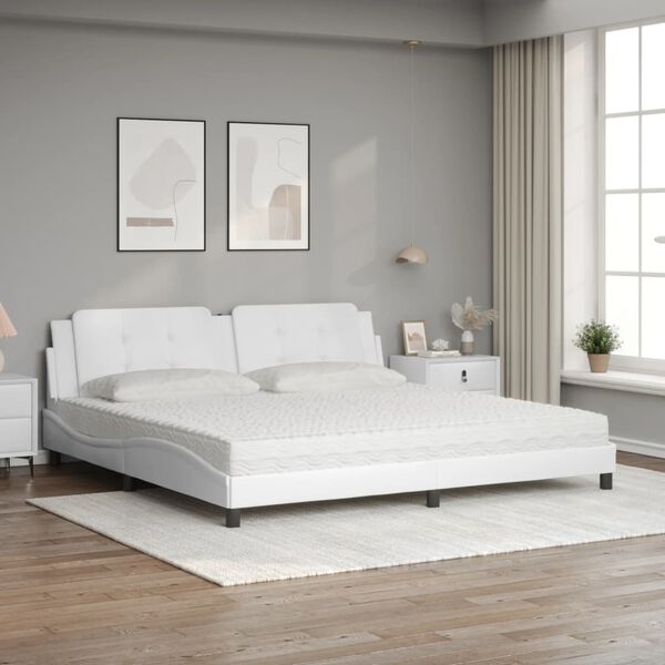 vidaXL Cama com colch&atilde;o Zadar 200x200 cm couro artificial branco
