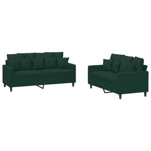 vidaXL 2 pcs conjunto de sof&aacute;s com almofad&otilde;es veludo verde-escuro