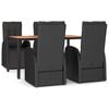 vidaXL 5 pcs conjunto de jantar p/ jardim vime PE/ac&aacute;cia maci&ccedil;a preto