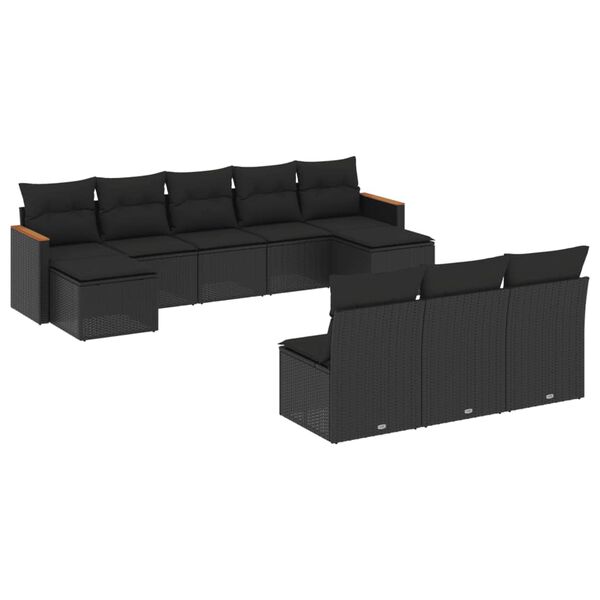 vidaXL 10 pcs conjunto sof&aacute;s de jardim c/ almofad&otilde;es vime PE preto