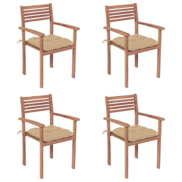 vidaXL Cadeiras de jardim c/ almofad&otilde;es bege 4 pcs teca maci&ccedil;a