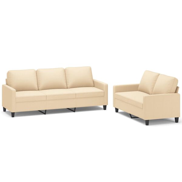 vidaXL 2 pcs conjunto de sof&aacute;s com almofad&otilde;es tecido cor creme