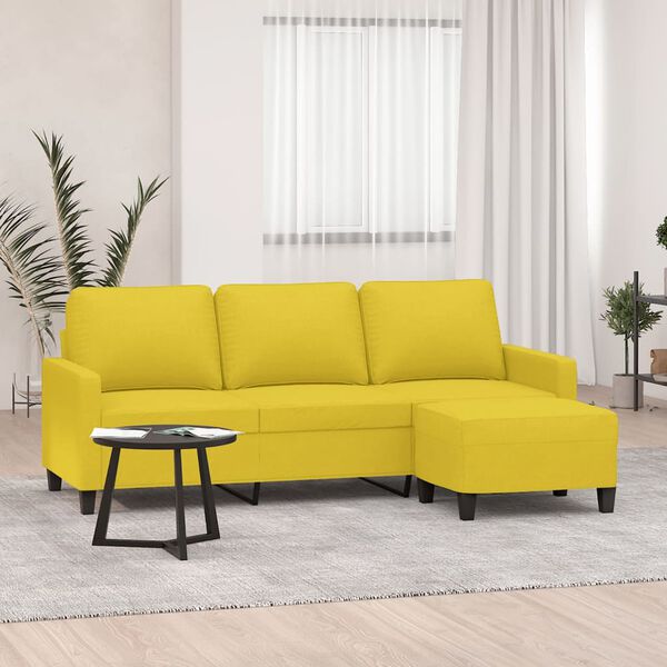 vidaXL Sofá de 3 lugares com apoio de pés 180 cm tecido amarelo-claro