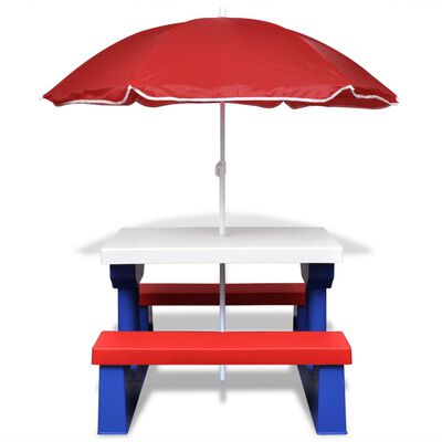 vidaXL Mesa de piquenique com guarda-chuva para crianças