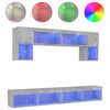 vidaXL 6 pcs m&oacute;veis parede p/ TV c/ LEDs deriv. madeira cinza cimento