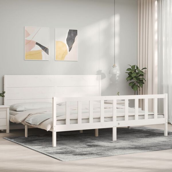 vidaXL Estrutura cama Super King Size c/ cabeceira madeira branco