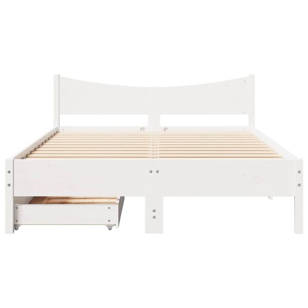 vidaXL Estrutura de cama c/ gavetas 150x200 cm pinho maci&ccedil;o branco