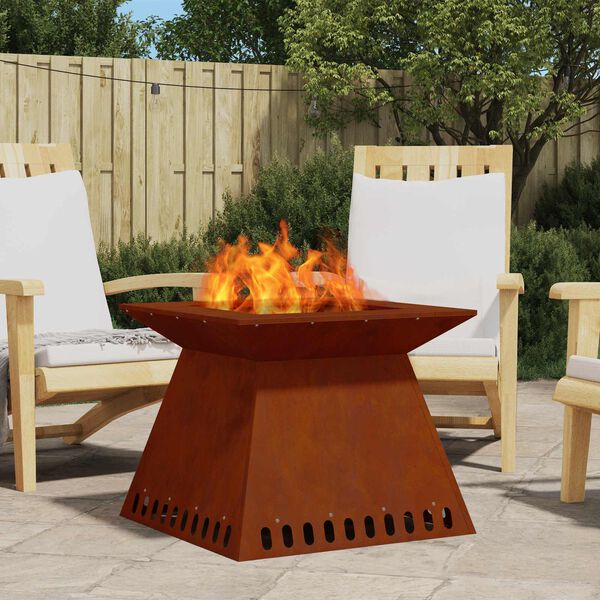 vidaXL Fire Pit Castanho 60 x 60 x 50 cm A&ccedil;o resistente &agrave;s intemp&eacute;ries