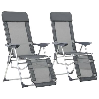 vidaXL Cadeiras campismo dobráveis c/ apoio pés 2 pcs textilene cinza