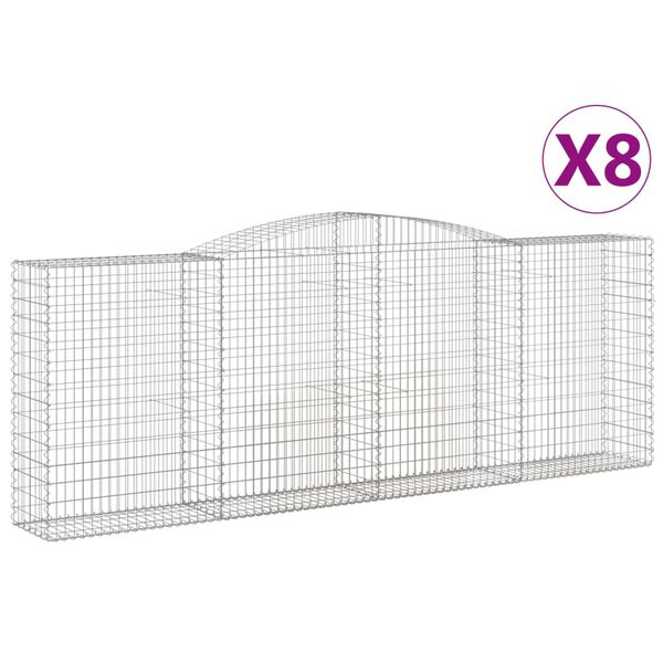 vidaXL Cestos gabi&atilde;o arqueados 8pcs 400x50x140/160cm ferro galvanizado