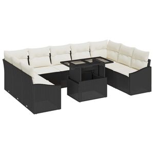 vidaXL Conjunto de Sof&aacute; de Jardim com almofada 10 pcs Preto e Creme