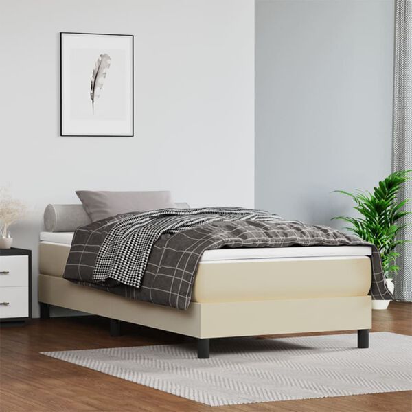 vidaXL Cama com molas/colch&atilde;o 90x200 cm couro artificial cor creme