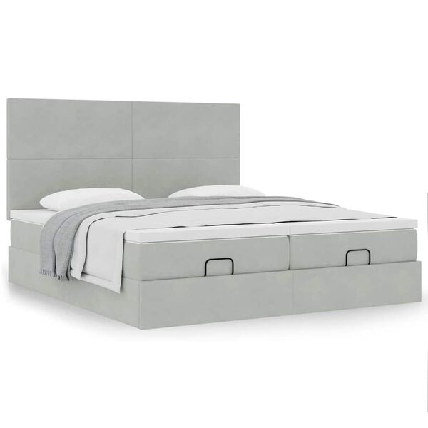 vidaXL Estrutura cama otomana colch&otilde;es 180x200cm veludo cinzento claro