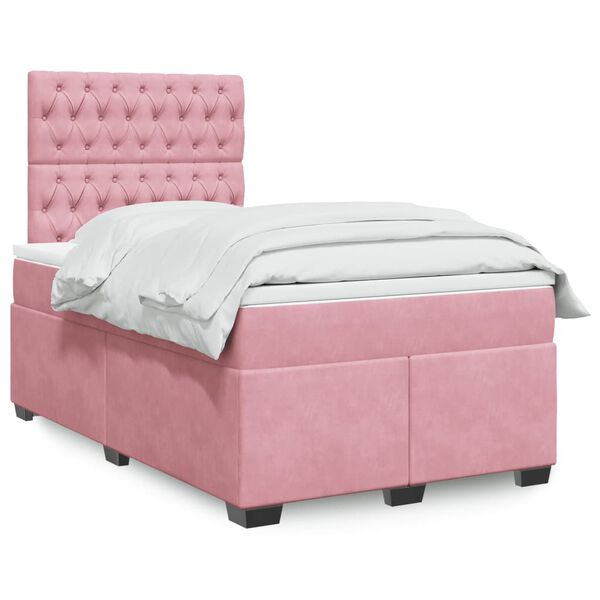 vidaXL Cama boxspring com colch&atilde;o 120x200 cm veludo rosa