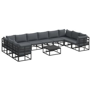 vidaXL Conjunto de Sof&aacute; de Jardim com almofada 11 pcs Preto Alum&iacute;nio