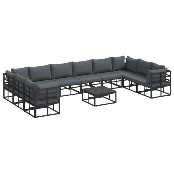 vidaXL Conjunto de Sof&aacute; de Jardim com almofada 11 pcs Preto Alum&iacute;nio