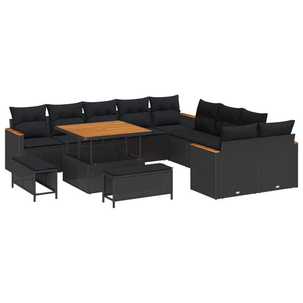 vidaXL Conjunto de Sof&aacute; de Jardim com almofada 13 pcs Preto vime PE