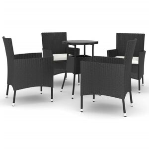 vidaXL 5 pcs conjunto bistr&ocirc; de jardim c/ almofad&otilde;es vime PE preto