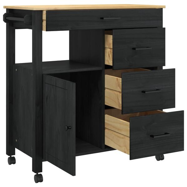 vidaXL Carrinho de Cozinha Liso Preto