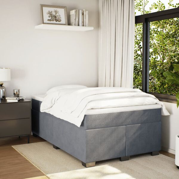 vidaXL Cama boxspring com colchão 120x200 cm veludo cinzento-escuro
