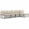 vidaXL 5 pcs conjunto lounge de jardim c/ almofad&otilde;es vime PE antracite