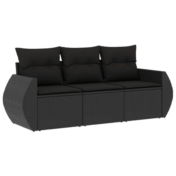 vidaXL 3 pcs conjunto sofás de jardim com almofadões vime PE preto