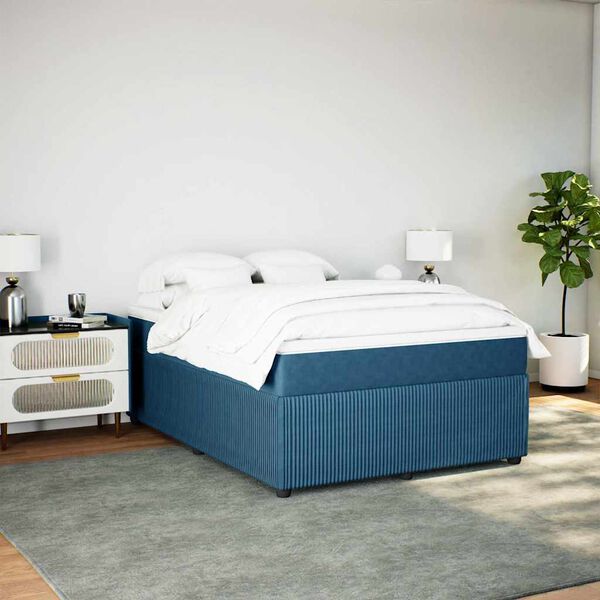 vidaXL Cama com molas/colch&atilde;o 140x190 cm veludo azul-escuro