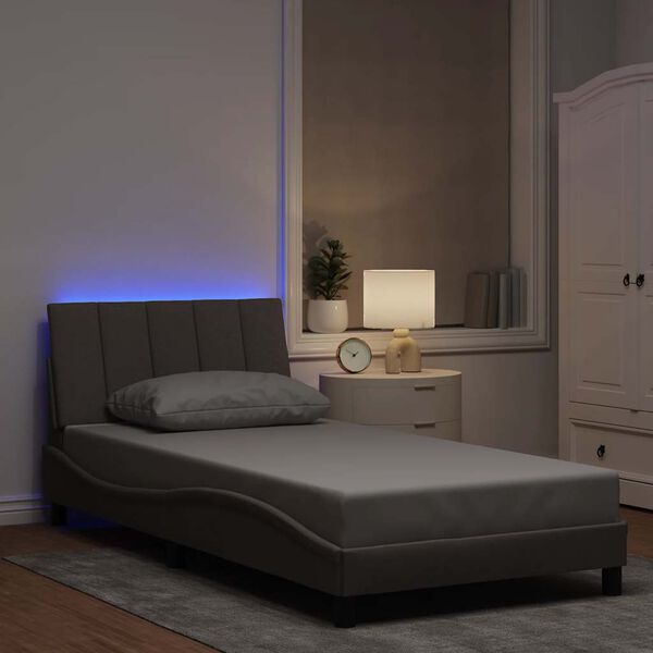 vidaXL Estrutura de cama sem colch&atilde;o Hanko 100x200 cm tecido cinza-acastanhado