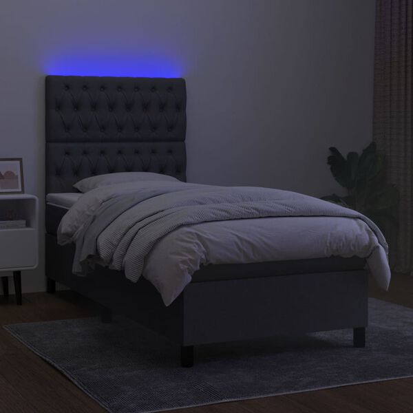 vidaXL Cama box spring c/ colch&atilde;o e LED 80x200 cm tecido cinza-escuro