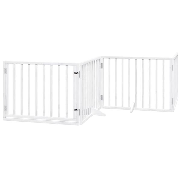 vidaXL Port&atilde;o p/ c&atilde;es com porta dobr&aacute;vel 4 pain&eacute;is 320 cm &aacute;lamo branco