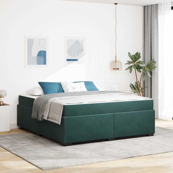 vidaXL Estrutura da Cama com colch&atilde;o Verde Escuro 180 x 200 cm tecido