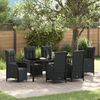 vidaXL Conjunto de Jantar para Jardim com almofada 7 pcs Preto vime PE