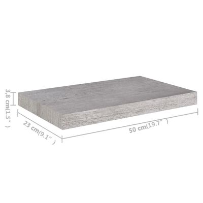 vidaXL Prateleira de parede suspensa 50x23x3,8 cm MDF cinzento cimento