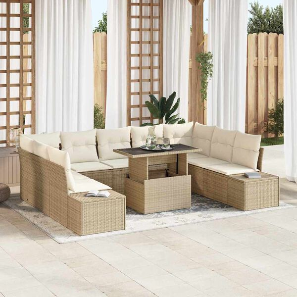 vidaXL Conjunto de Sof&aacute; de Jardim 10 pcs Bege Rattan Sint&eacute;tico