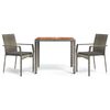 vidaXL 3 pcs conjunto de jantar p/ jardim c/ almofad&otilde;es vime PE cinza