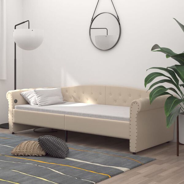 vidaXL Sof&aacute;-cama c/ colch&atilde;o e sa&iacute;da USB 90x200 cm tecido cor creme