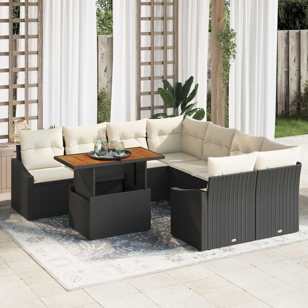 vidaXL Conjunto de Sof&aacute; de Jardim 9 pcs Preto Rattan Sint&eacute;tico