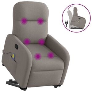 vidaXL Poltrona elevat&oacute;ria de massagens tecido cinzento-acastanhado