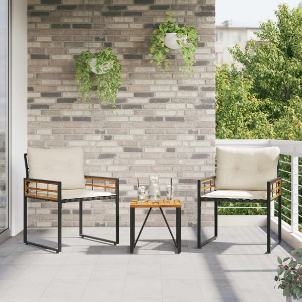 vidaXL Conjunto de M&oacute;veis para Exterior com almofada 3 pcs Creme