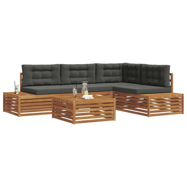 vidaXL Conjunto de Sof&aacute;s para Exterior 5 Pe&ccedil;a Natural e Antracite