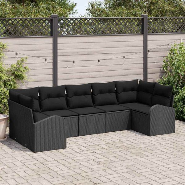 vidaXL Conjunto de Sofá de Jardim 7 pcs Preto Rattan de Polipropileno