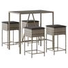 vidaXL 5 pcs conjunto de bar p/ jardim c/ almofad&otilde;es vime PE cinzento
