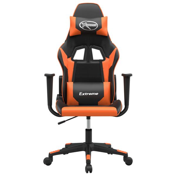 vidaXL Cadeira gaming couro artificial preto e laranja